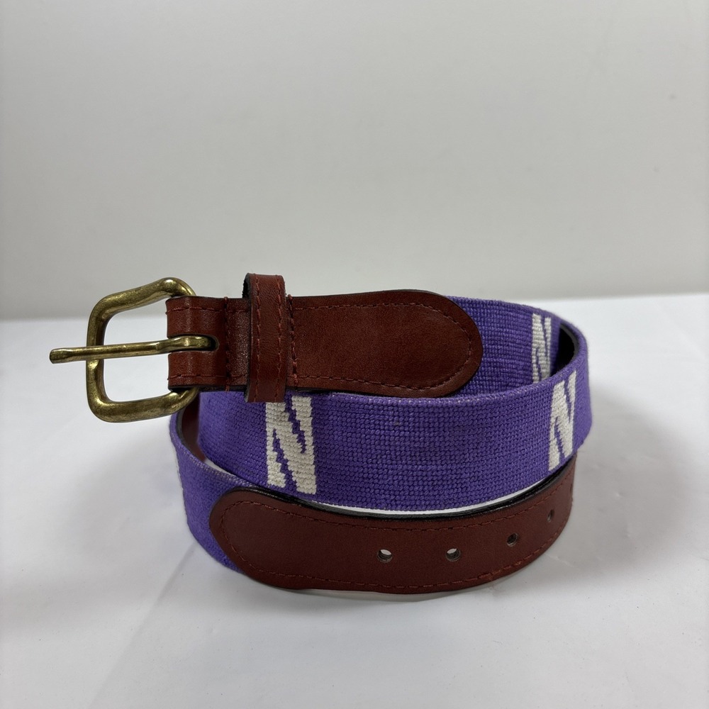 Smathers & Branson Mens 44 Northwestern Uni Needlepoint Belt Brass Buckle USA